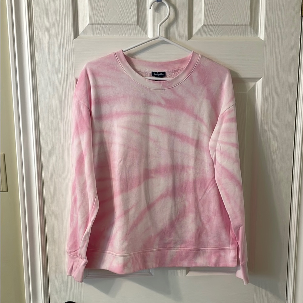 Splendid Pink Crew Neck Sweater with Unique Tie-Dye Design